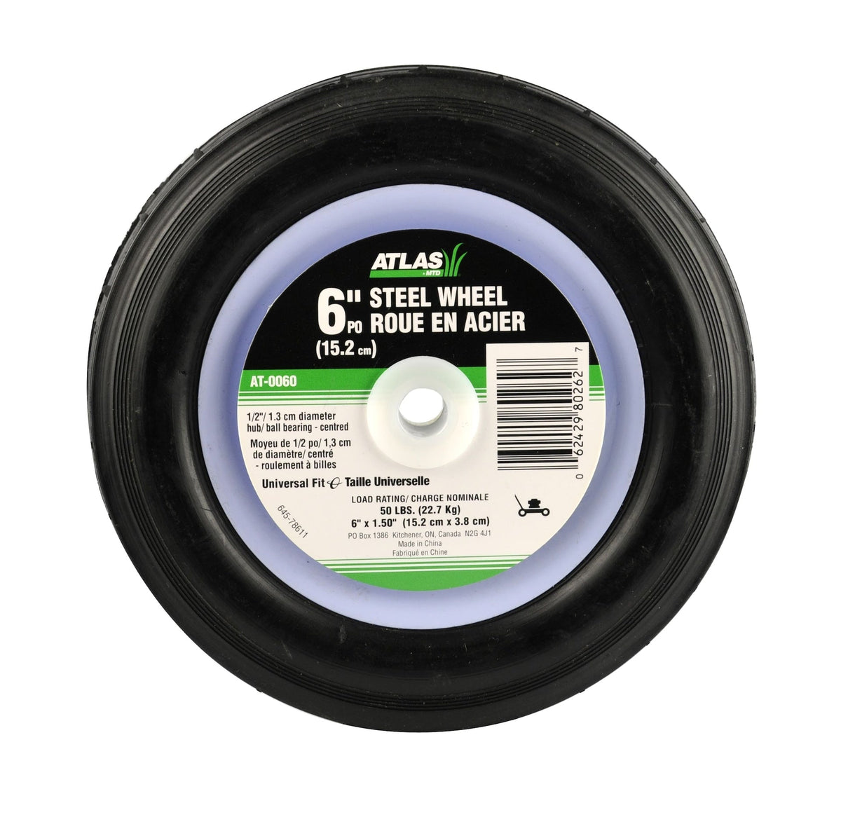Steel Mower Wheel with Ball Bearings, 6-in M7R3 - product image 1
