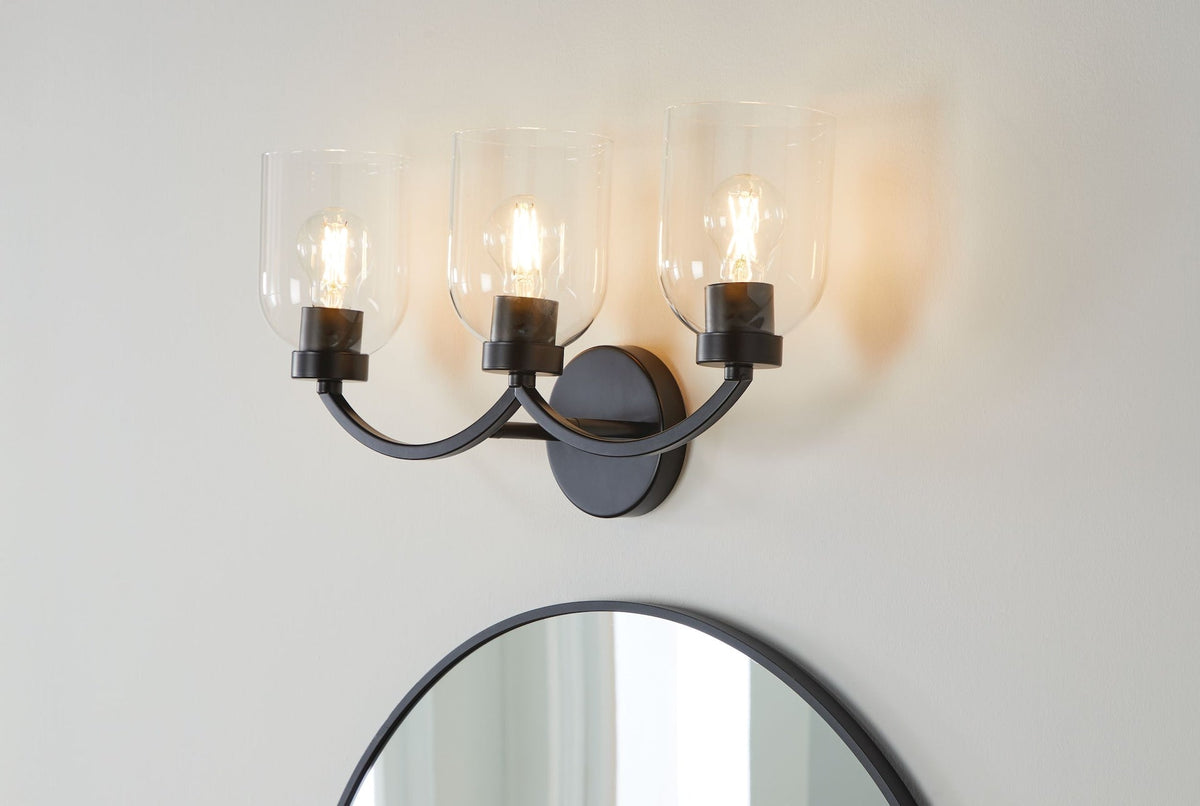 Bentbrook 3-Light Vanity with Glass Shade, Black D9E7 - product image 4