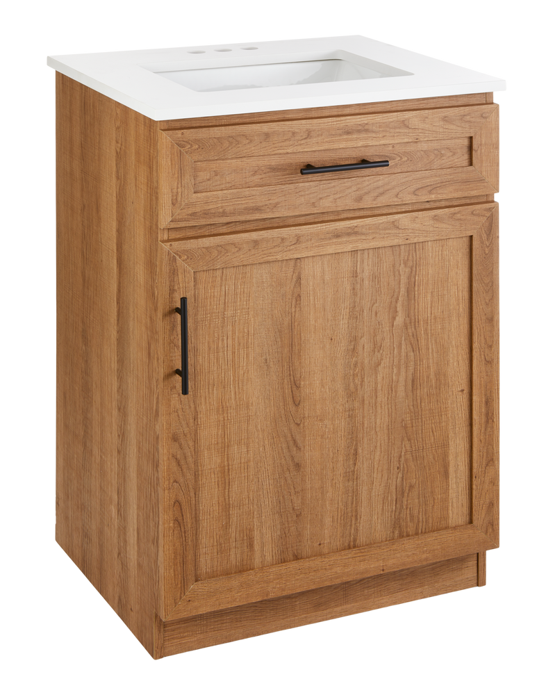 Danville Single Door Single Sink Stone Top Bathroom Vanity, Honey Oak, 24-in R7R8 - product image 1