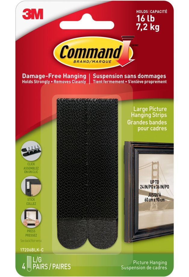 Large Adhesive Picture Hanging Strips, Black, 16-lbs, 4 Strips per Pack Z6S1 - product image 1
