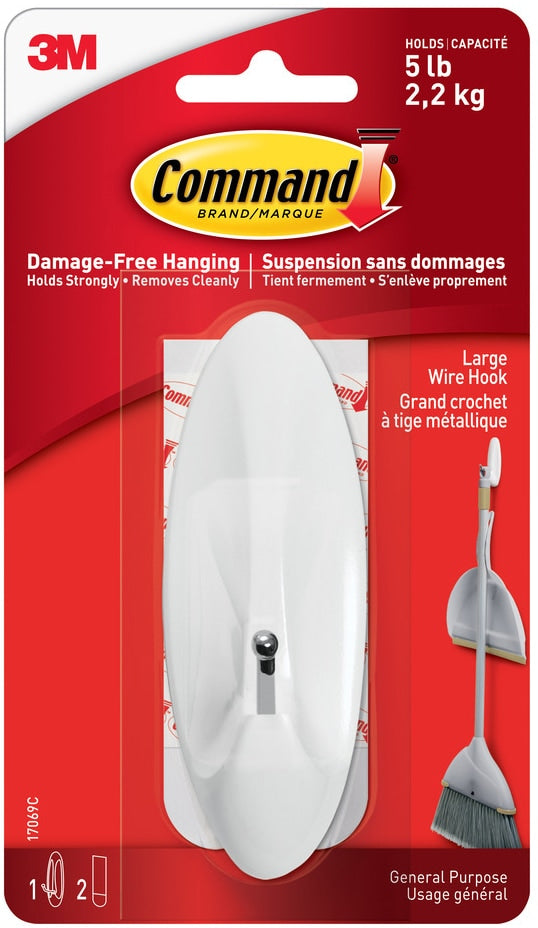 Large Wire Hook with Adhesive Strips, White, 5-lbs, 1 Strip per Pack G7Q1 - product image 1
