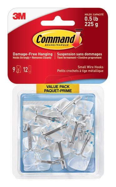 Small Wire Hooks Value Pack with Adhesive Strips, Clear, 0.5-lbs, 9 Strips per Pack E9M5 - product image 1
