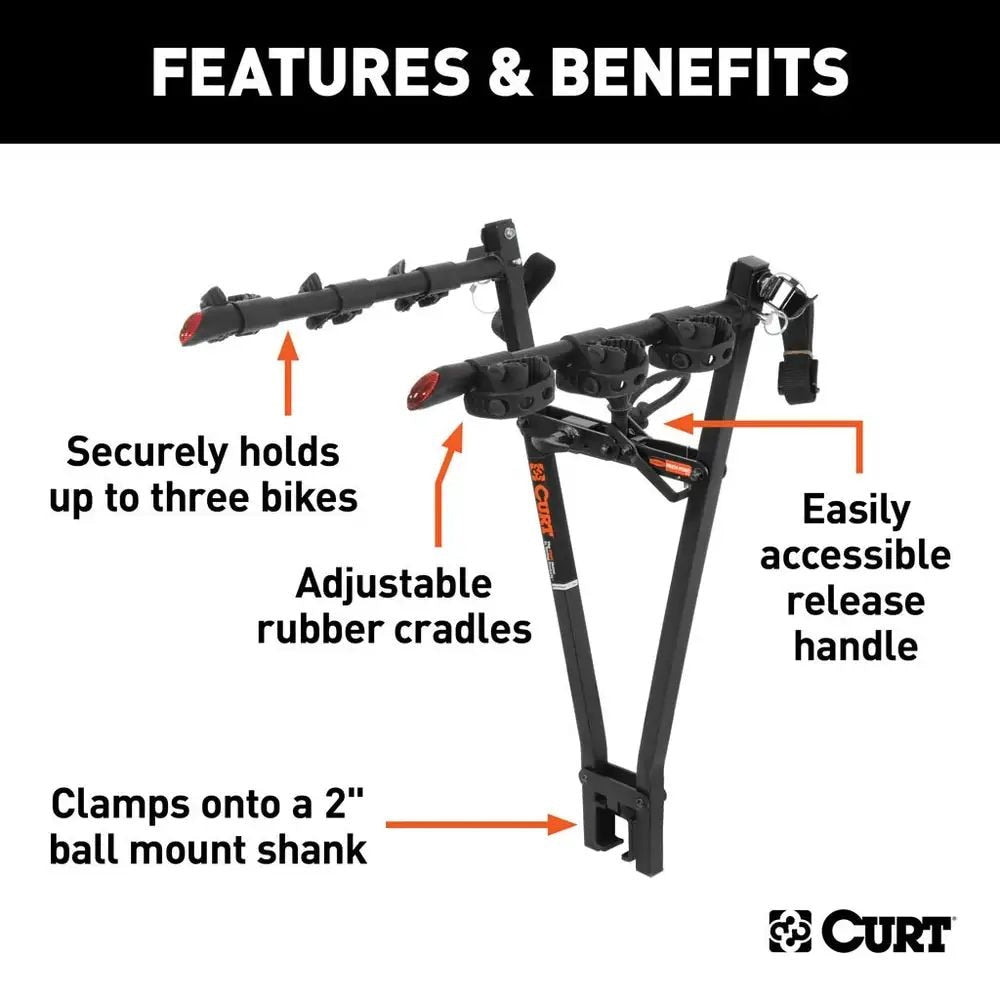 18013 Clamp-On 3-Bike Hitch Mount Bike Rack, Fits Over 2-in Receiver, Black V5X4 - product image 4