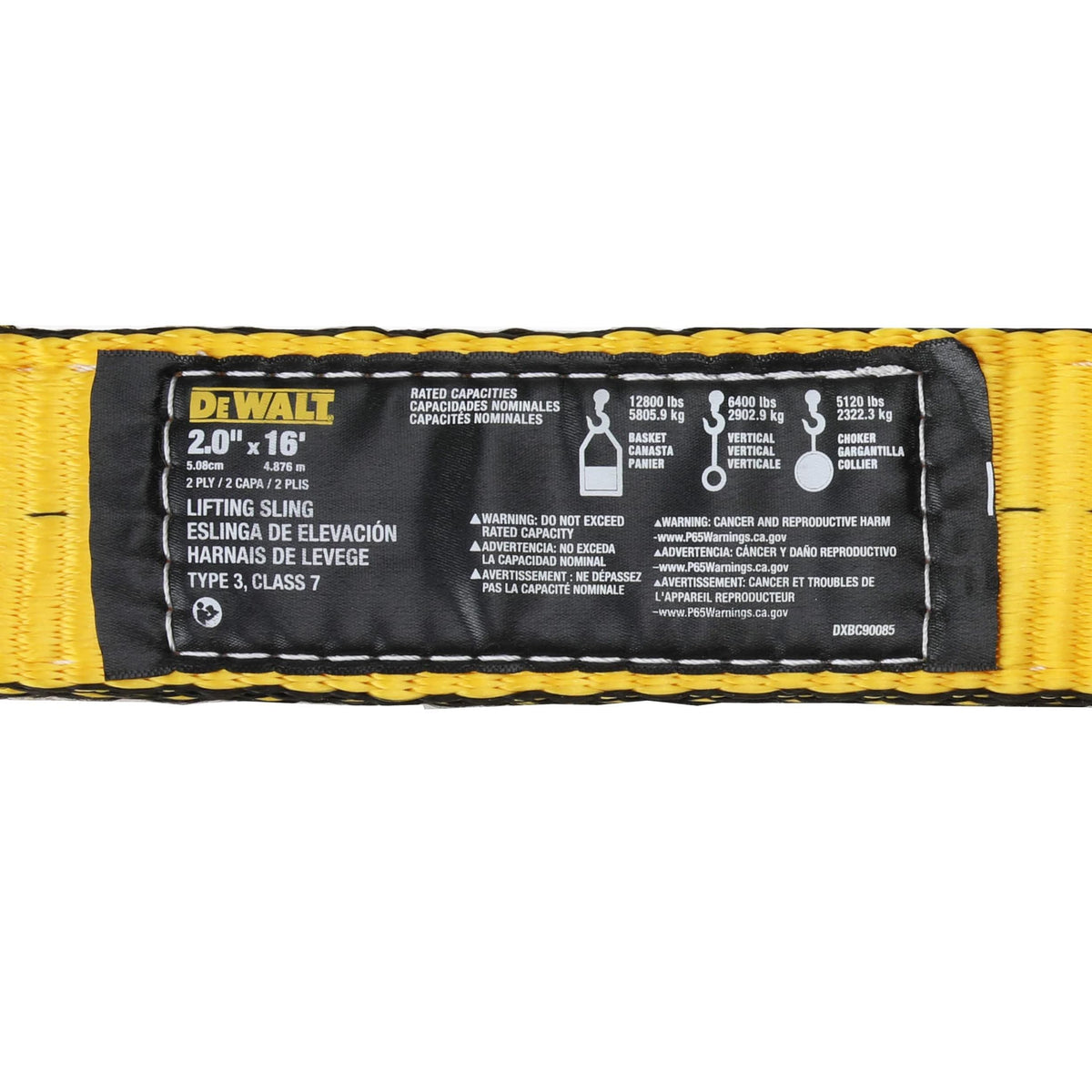 DXBC90085 Pro Grade Type 3 Class 7 Lifting Sling, 2-Ply, 2-in x 16-ft, 12,800-lb Basket Weight Capacity O7I7 - product image 6