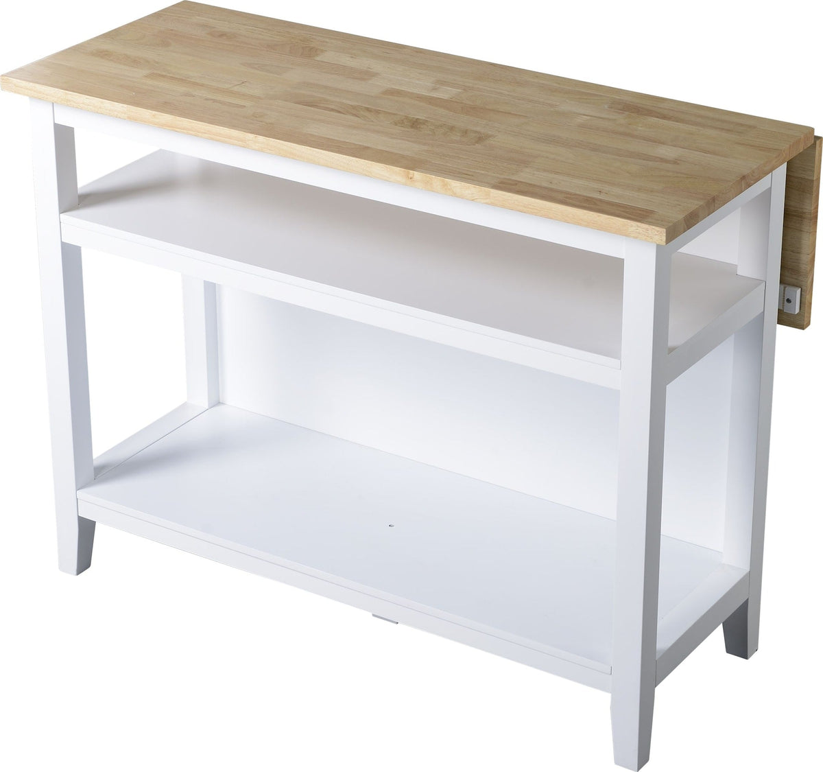 Wood Top Open Shelf Kitchen Storage Island With Folding Leaf, White A1V2 - product image 1