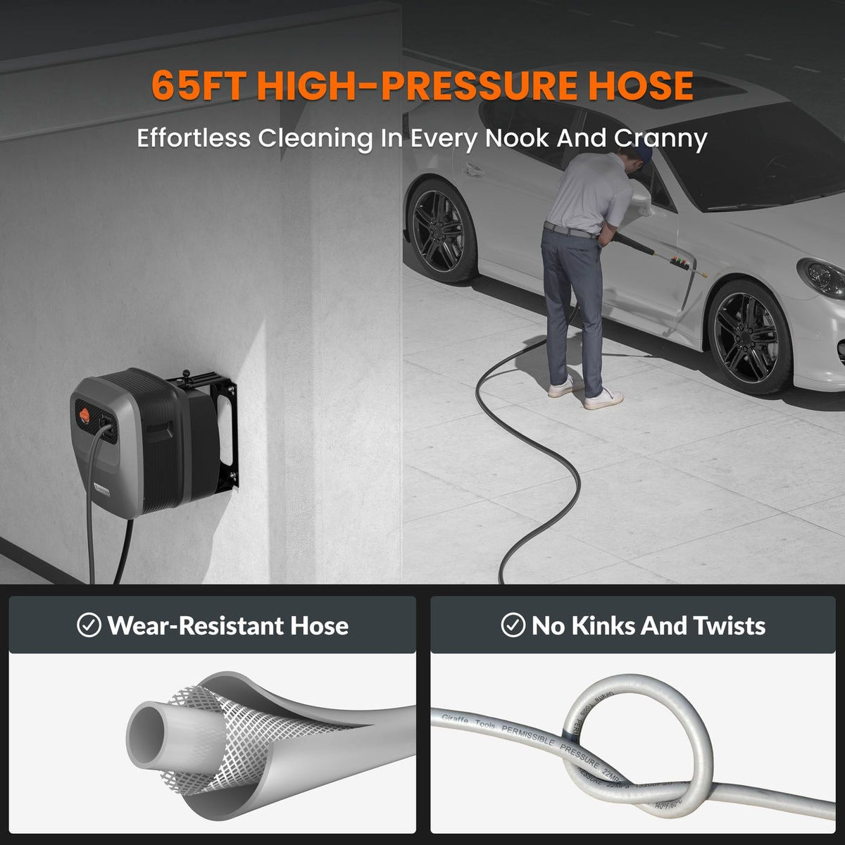 Tools Grandfalls G20 Wall Mounted 1900 PSI 2.2 GPM Brushless Electric Pressure Washer with 65-ft Retractable Hard Hose F7T8 - product image 5