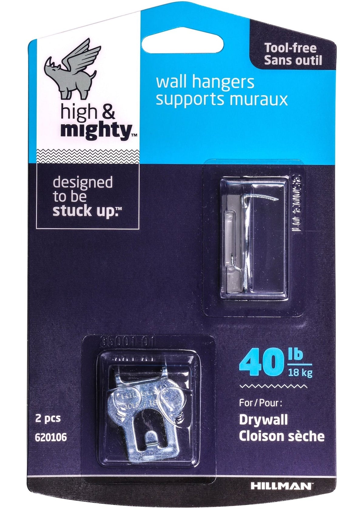 High & Mighty Canvas WAll Hanger, Easy to Remove, 40-lb Capacity, Silver, 2-pk C4D7 - product image 1