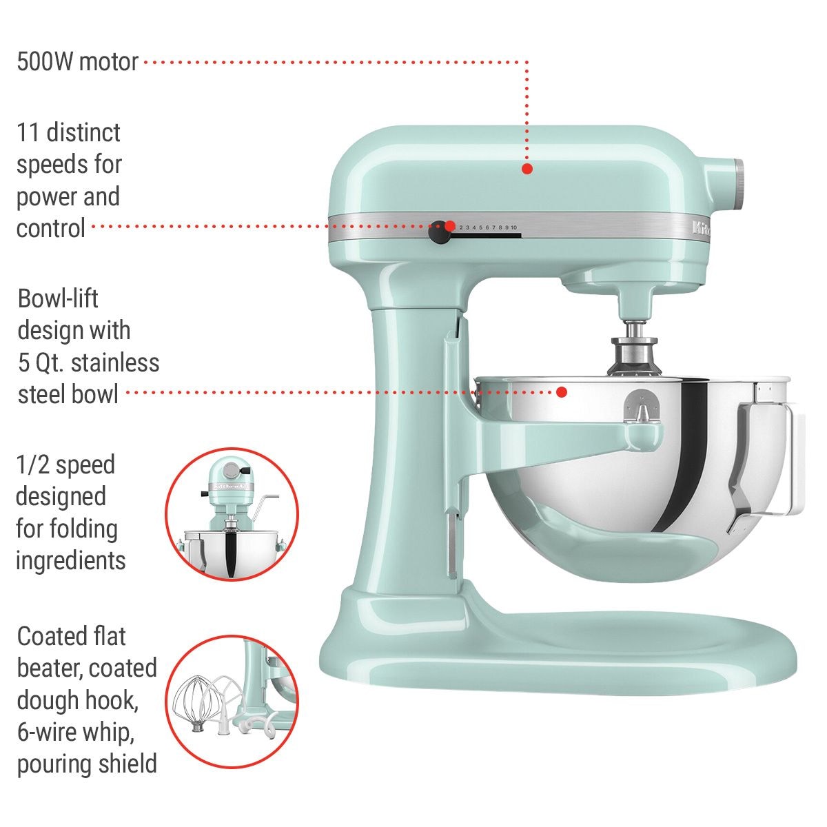 5.5 Quart Bowl-Lift Stand Mixer, 11 Speed Professional Mixer, Ice Blue T5O0 - product image 5