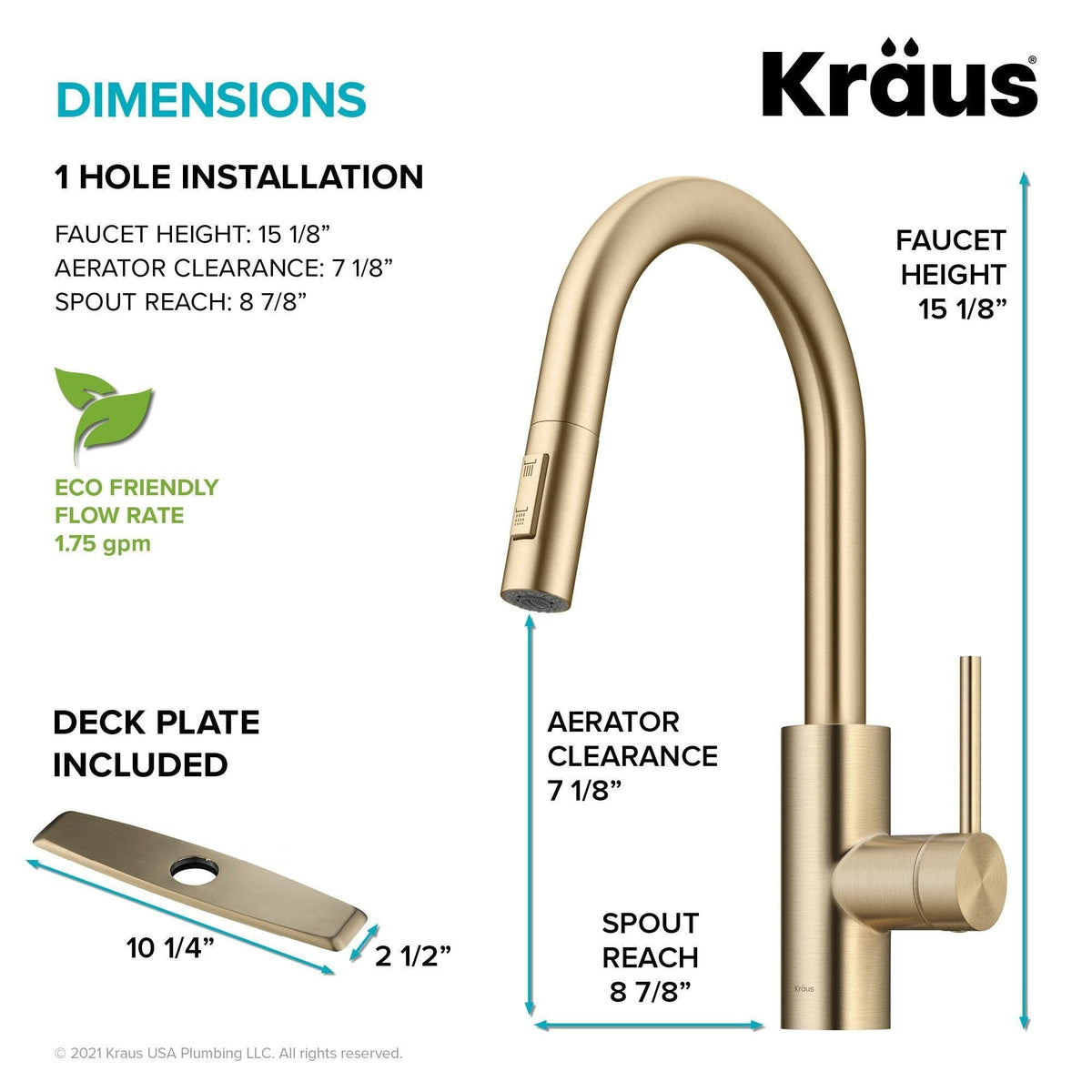 Oletto Pull-Down Single Handle Kitchen Faucet with QuickDock Top Mount Installation Assembly, Spot Free Antique Champagne Bronze E0E1 - product image 6