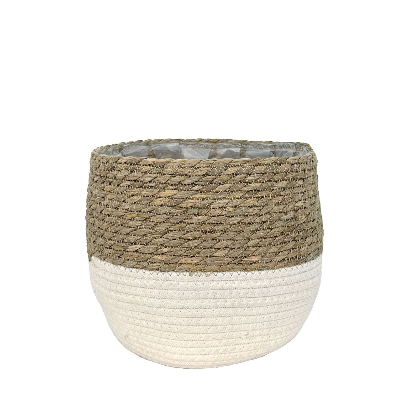 Weave Cotton Jute Round Basket Planter with Leaf-Proof Plastic Lining, 8-in S7O3 - product image 1