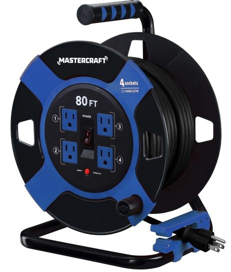 80-ft 4-Outlet Retractable Extension Cord Reel with Surge Protection P2D1 - product image 1