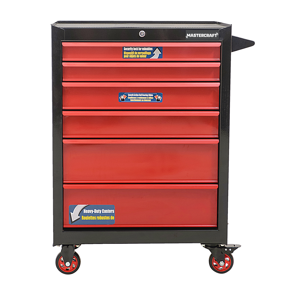 Rolling Tools Storage Cabinet with 6 Drawers, Black&Red, 26-in A2E5 - product image 3