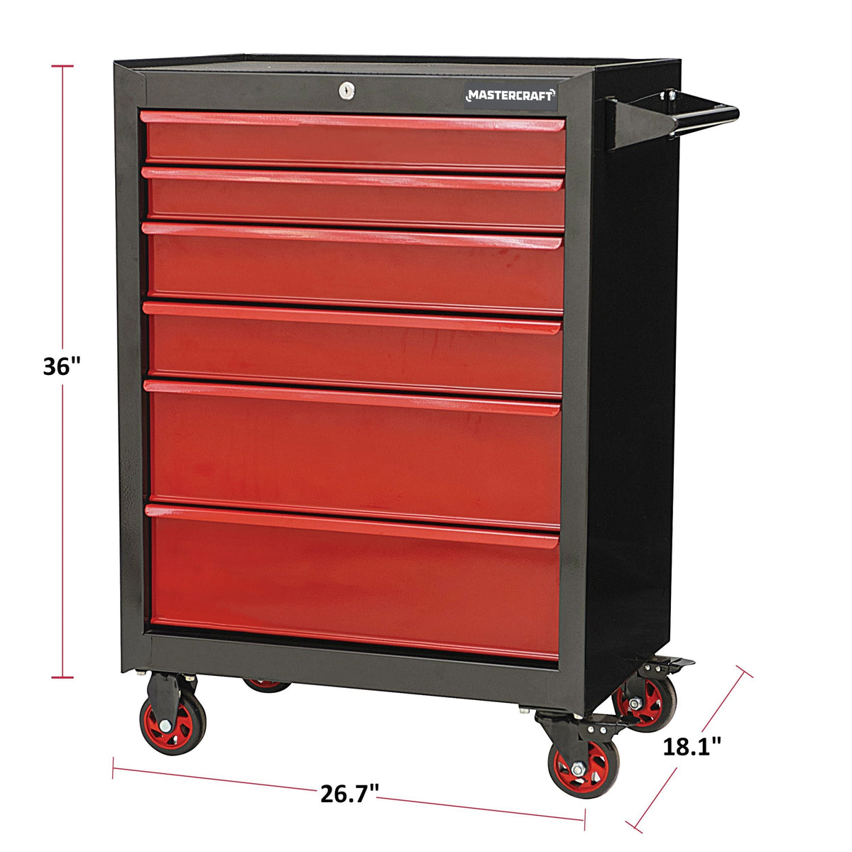 Rolling Tools Storage Cabinet with 6 Drawers, Black&Red, 26-in A2E5 - product image 4