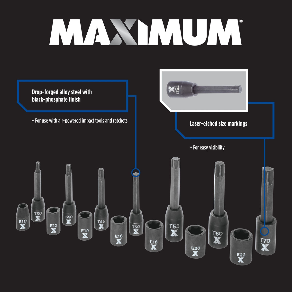 Torx & E-Torx Impact Bit Socket Set, 14-pc, SAE/Metric D3O4 - product image 2