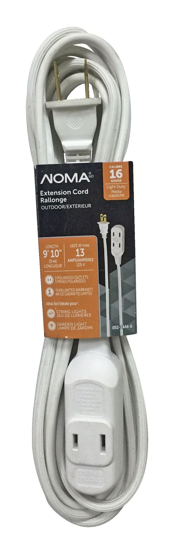 16/2 Outdoor Extension Cord with 3 Outlets, White O9H0 - product image 1