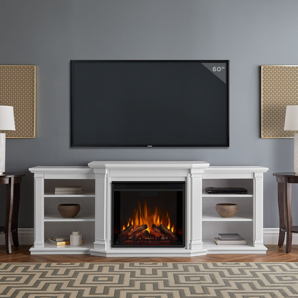 Flame Valmont Media Indoor Electric Fireplace TV Stand, 74-in, 1500W, Includes Remote Control & Firebox, White A0R0 - product image 5