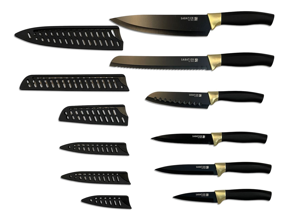 Knife Set with Covers, Black/Gold, 12-pc C1U9 - product image 1