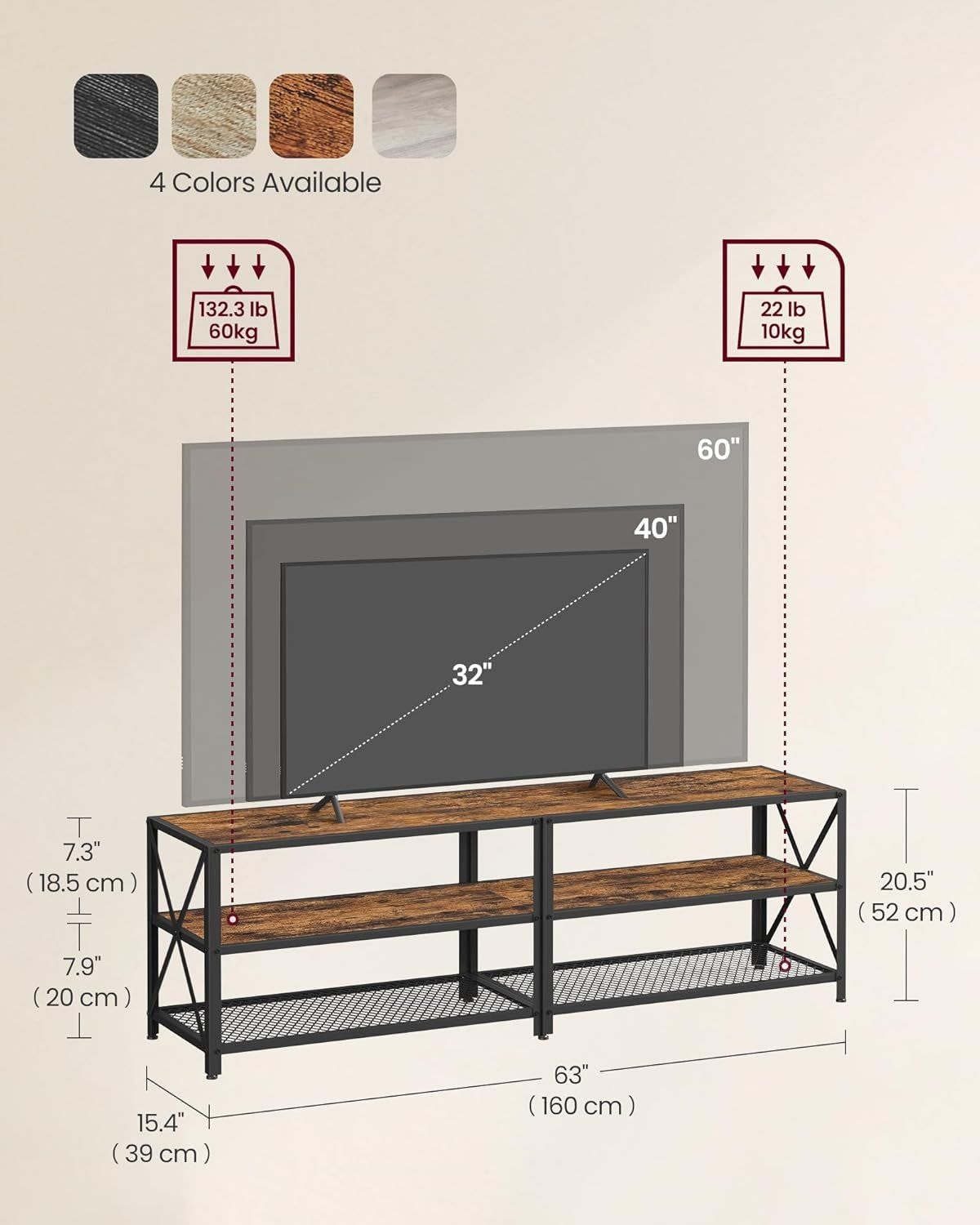 Home 70-in 3-Tier Industrial Rustic Brown TV Stand L3V8 - product image 4