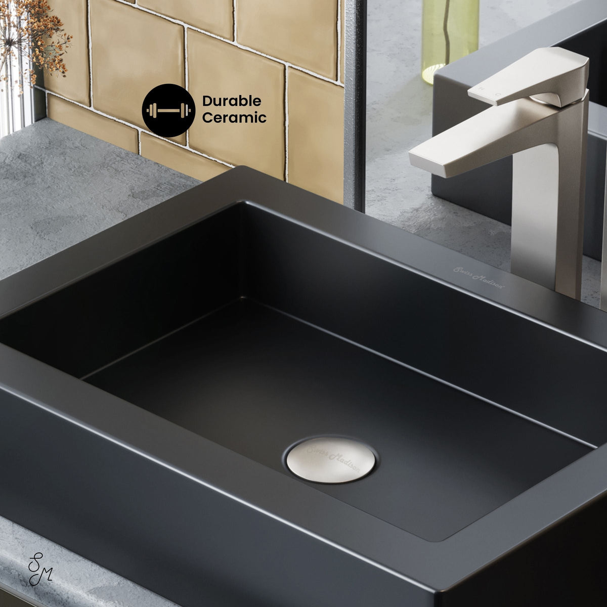 Voltaire Ceramic Rectangle Vessel Sink, Matte Black T3T5 - product image 2