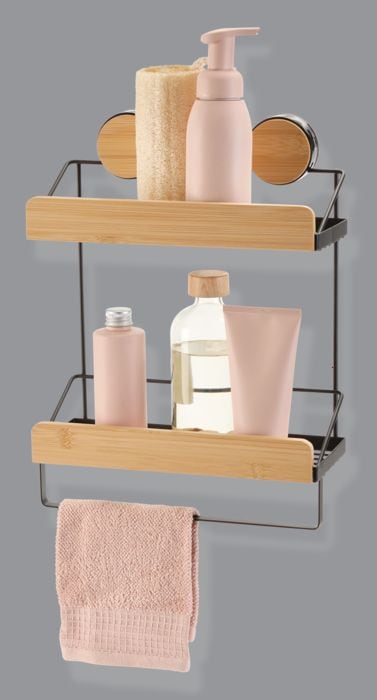 Type A Wall Mounted 2-Tier Shower Rack, Black/Bamboo Z9G0 - product image 1