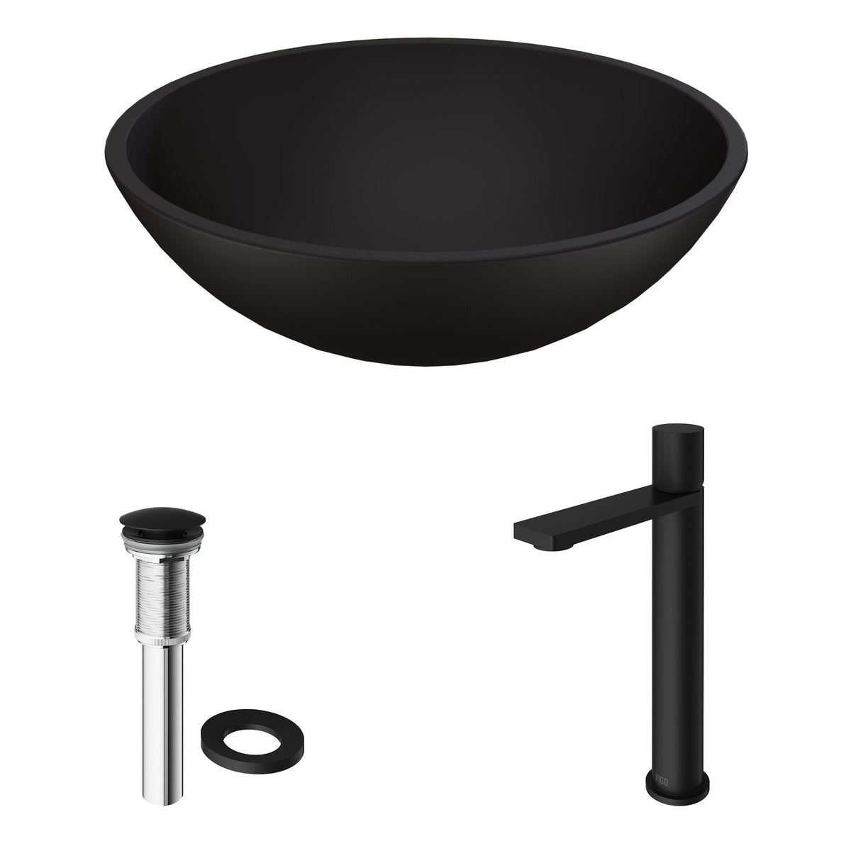 Cavalli MatteShell Matte Black Bathroom Sink/Basin Set with Gotham Faucet and Round Glass Vessel Y9W2 - product image 2
