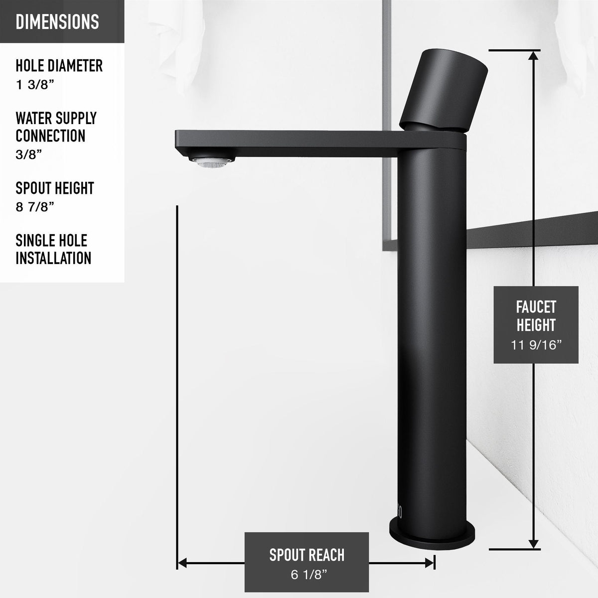 Cavalli MatteShell Matte Black Bathroom Sink/Basin Set with Gotham Faucet and Round Glass Vessel Y9W2 - product image 3