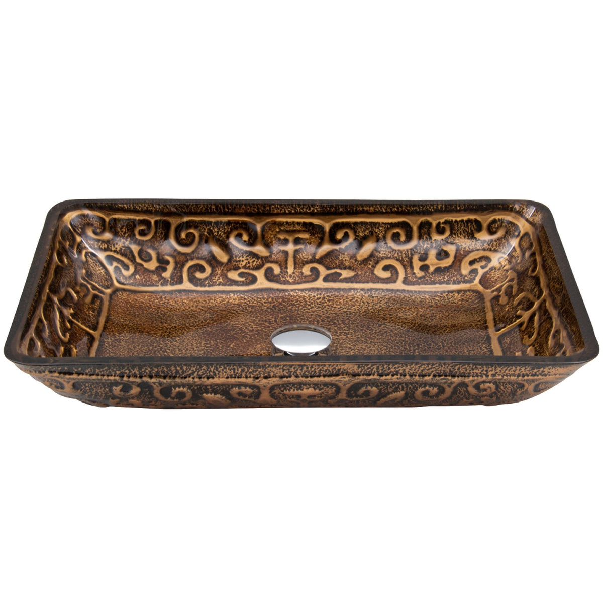 Glass Rectangular Vessel Bathroom Sink/Basin with Rounded Edges & Deep Bowl, Gold H1I7 - product image 3