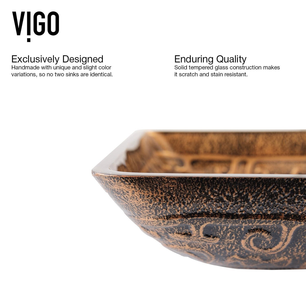 Glass Rectangular Vessel Bathroom Sink/Basin with Rounded Edges & Deep Bowl, Gold H1I7 - product image 4