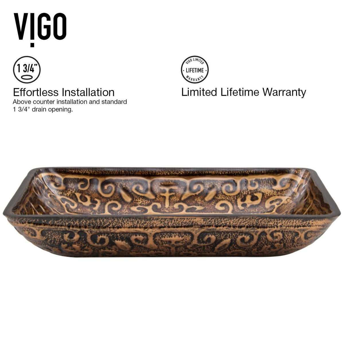 Glass Rectangular Vessel Bathroom Sink/Basin with Rounded Edges & Deep Bowl, Gold H1I7 - product image 5