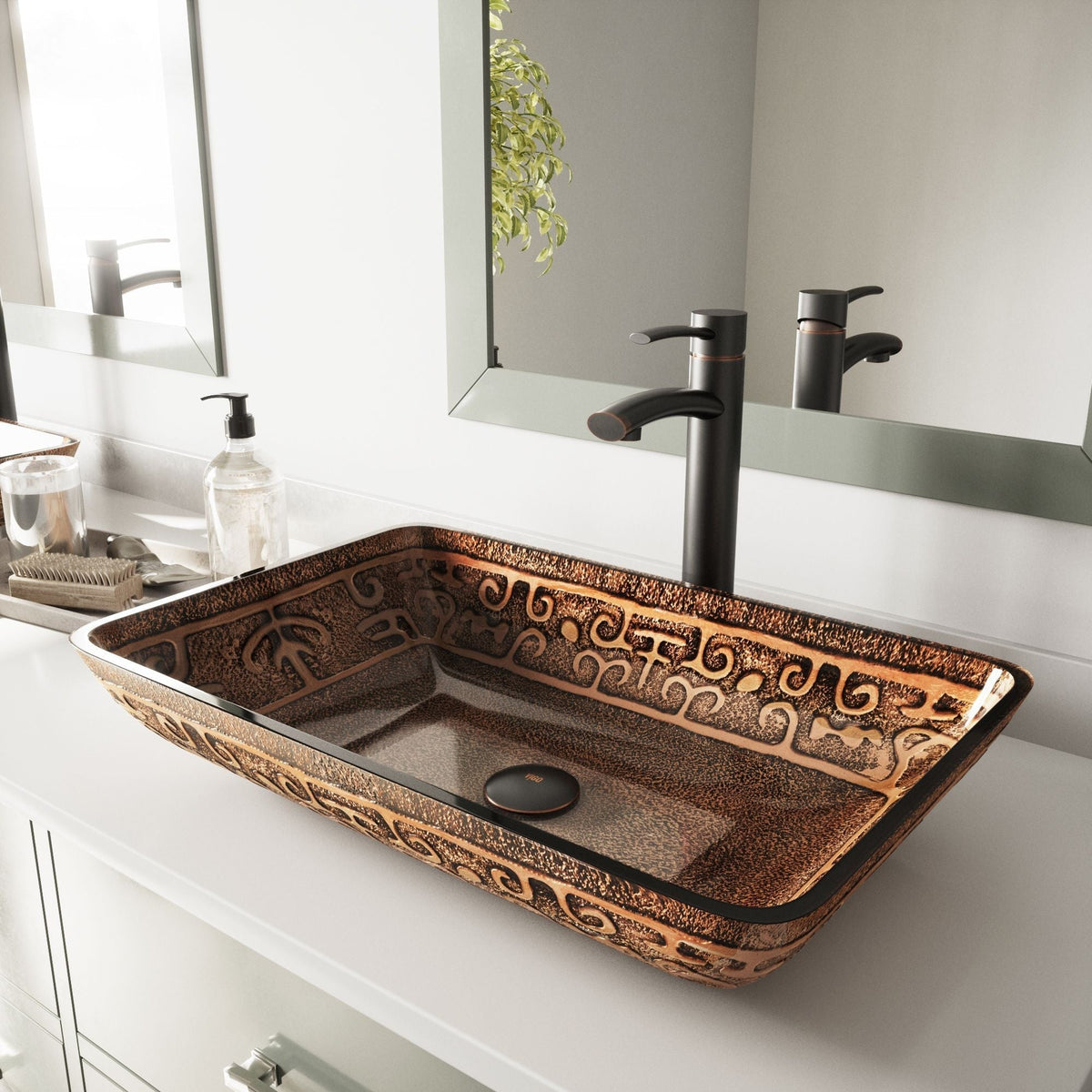 Glass Rectangular Vessel Bathroom Sink/Basin with Rounded Edges & Deep Bowl, Gold H1I7 - product image 8