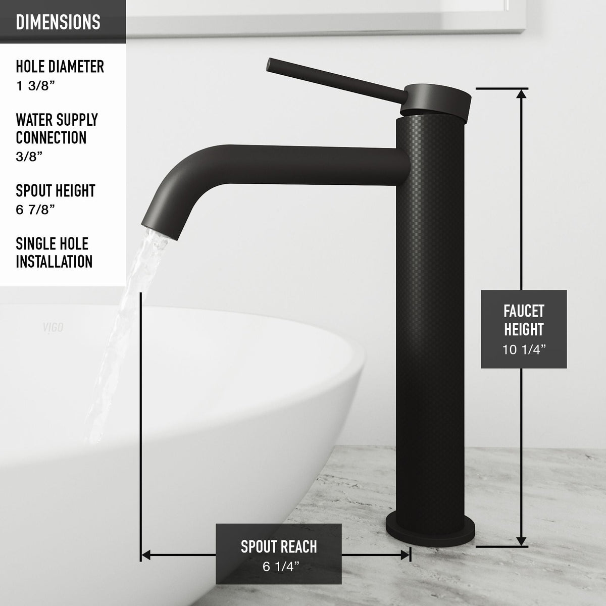 Lexington Single Handle Vessel Sink Bathroom Faucet with cFiber© Body, Matte Black Z1F5 - product image 6