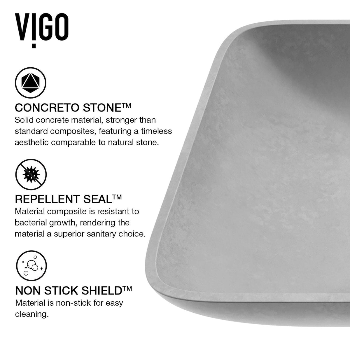 Lorca Gothic ConcretoStone 22x15-in Deep Grey Bathroom Sink/Basin with Rectangular Vessel V8O7 - product image 4