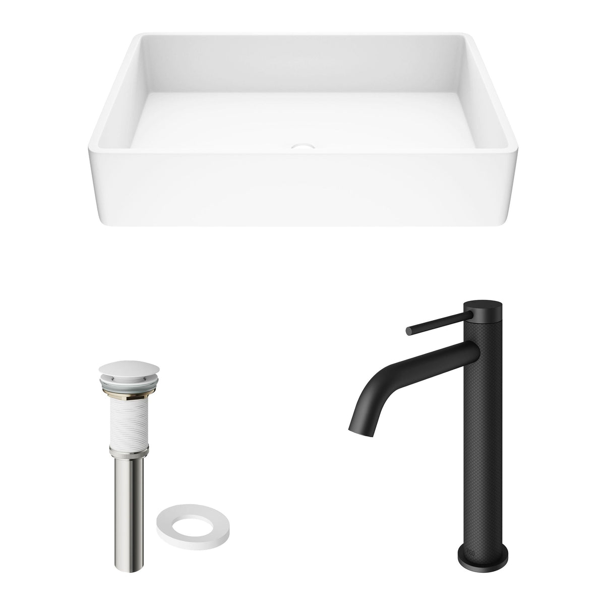 Magnolia MatteStone White Bathroom Sink/Basin Set with Lexington Faucet and Rectangular Composite Vessel E1O2 - product image 2