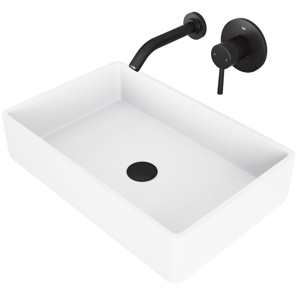 Magnolia MatteStone White Bathroom Sink/Basin Set with Olus Wall Mount Faucet and Rectangular Composite Vessel I7Q2 - product image 1