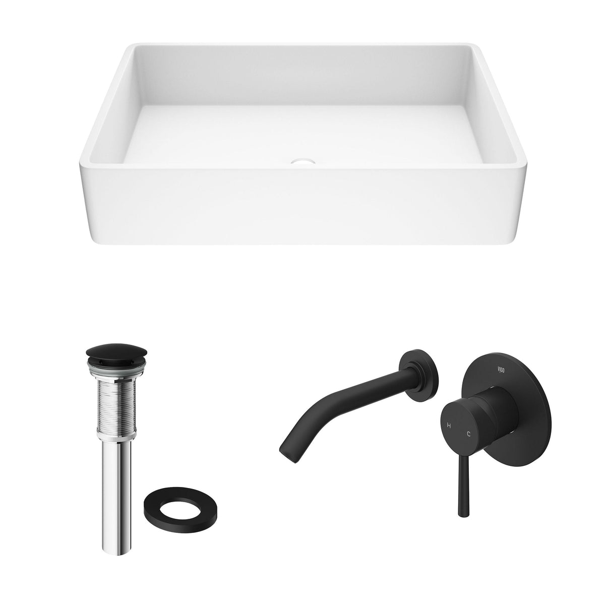 Magnolia MatteStone White Bathroom Sink/Basin Set with Olus Wall Mount Faucet and Rectangular Composite Vessel I7Q2 - product image 2