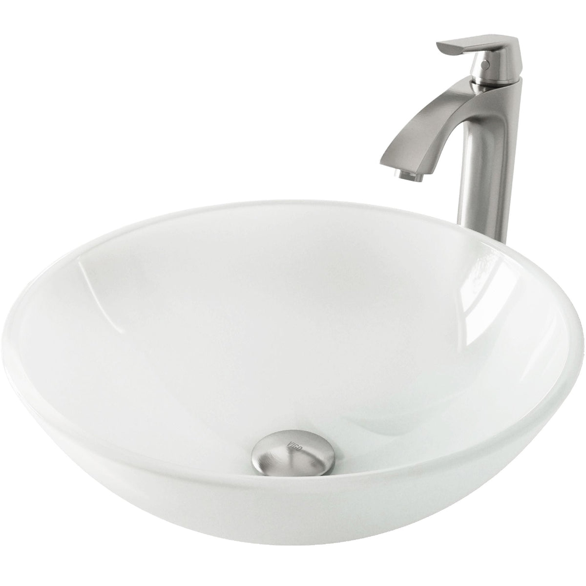White Frost White Bathroom Sink/Basin Set with Linus Faucet and Round Glass Vessel J8S8 - product image 1