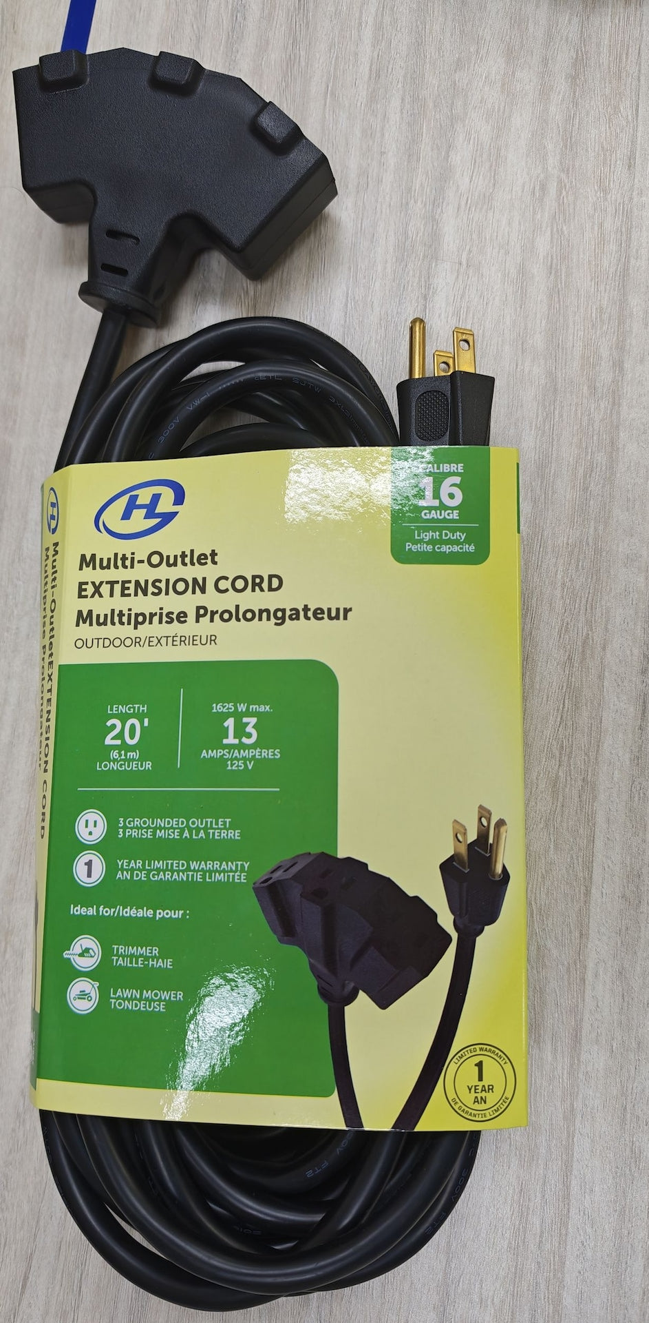 20' 16 Gauge 3-Tap Outdoor Extension Cord, Black C4I9 - product image 2