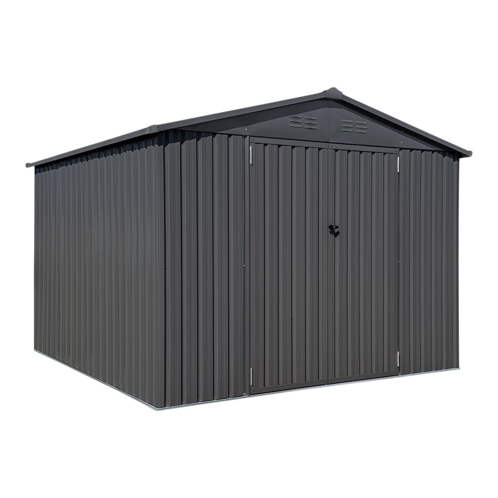 Double Swing Door Outdoor Metal Storage Shed with Sloped Roof, Charcoal, 10-ft x 10-ft X0G5 - product image 1