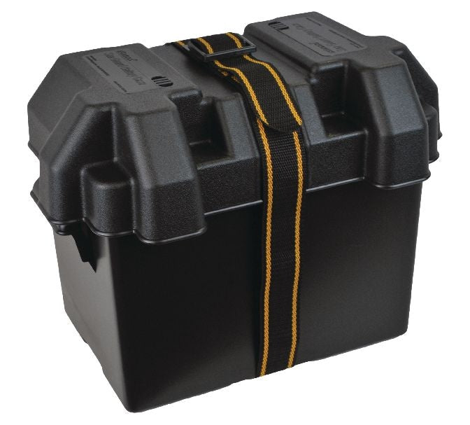 Polypropylene Vented Marine Battery Box with Strap & Mounting Hardware, Black, Assorted Sizes S6Q7