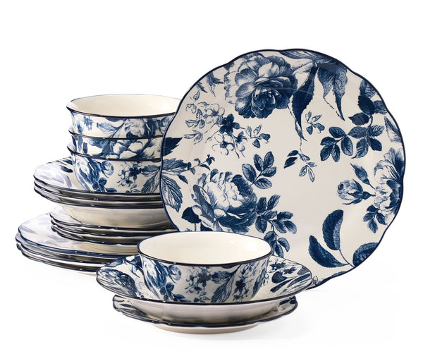 Augusta Stoneware Dinnerware Set, Serves 4, 16-pc, Blue Floral D1N2