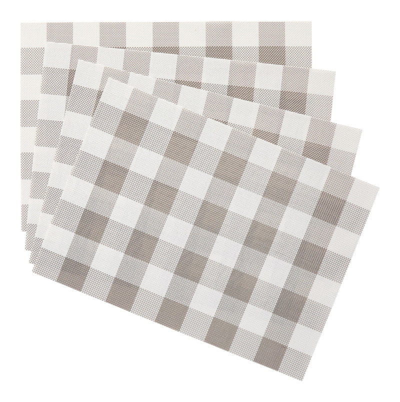 Gingham Plaid Checkered Rectangle Placemat, Silver/Ivory, 13-in x 18-in, 4-pk B8R5