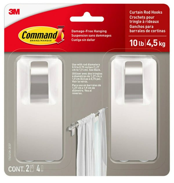 2-Piece 10-lb Satin Nickel Damage Free Curtain Rod Hooks G9R4