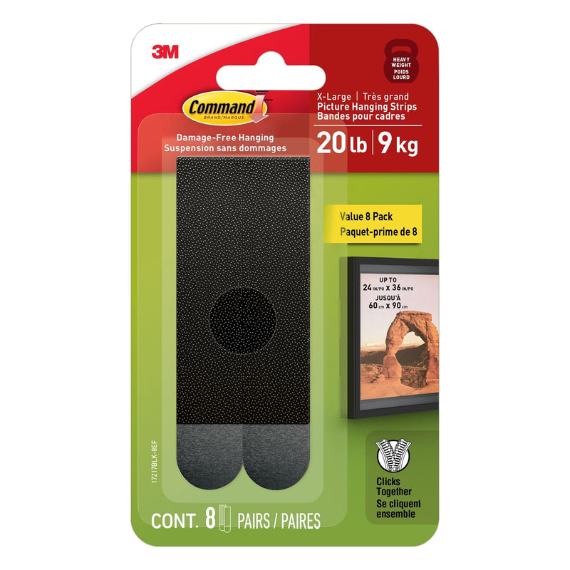 20-lb Black Picture Hanging Strips Value Pack, 17217BLK-8EF | 8 Pairs, X-Large Strips E6P4