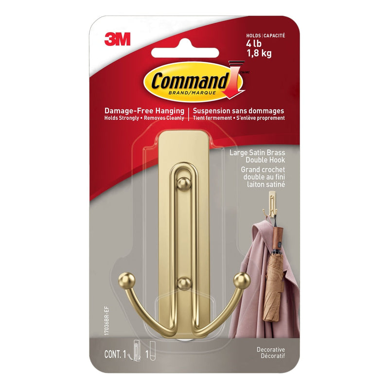 Large Satin Brass Hook, 17036BR-EF | 1 Hook, 1 Strip per Pack X0Z8