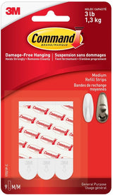 Medium General Purpose Refill Strips for Adhesive Hooks, White, 3-lbs, 9 Strips per Pack J9T1 - product image 1
