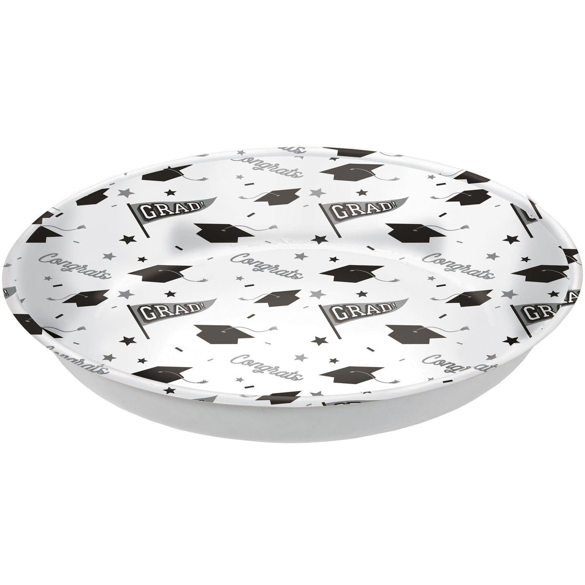 Grad" Round Plastic Reusable Serving Bowl, White, 14-in, for Graduation X7E0 - product image 1