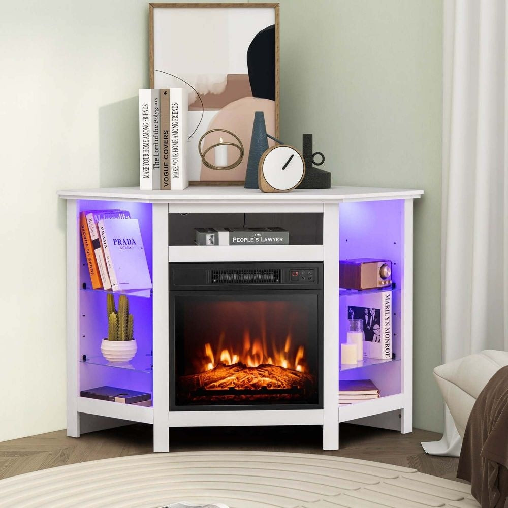 Fireplace TV Stand with LED Lights, White S7Z1 - product image 2