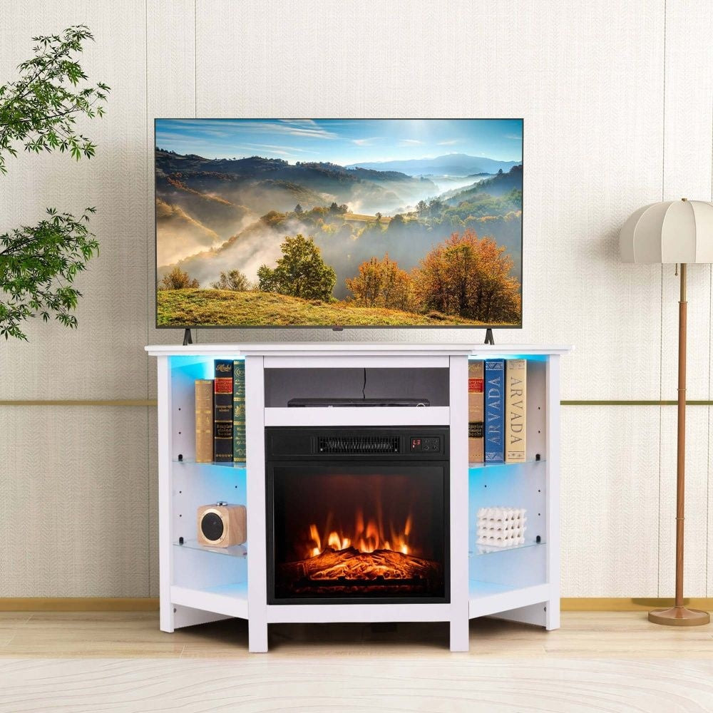 Fireplace TV Stand with LED Lights, White S7Z1 - product image 3
