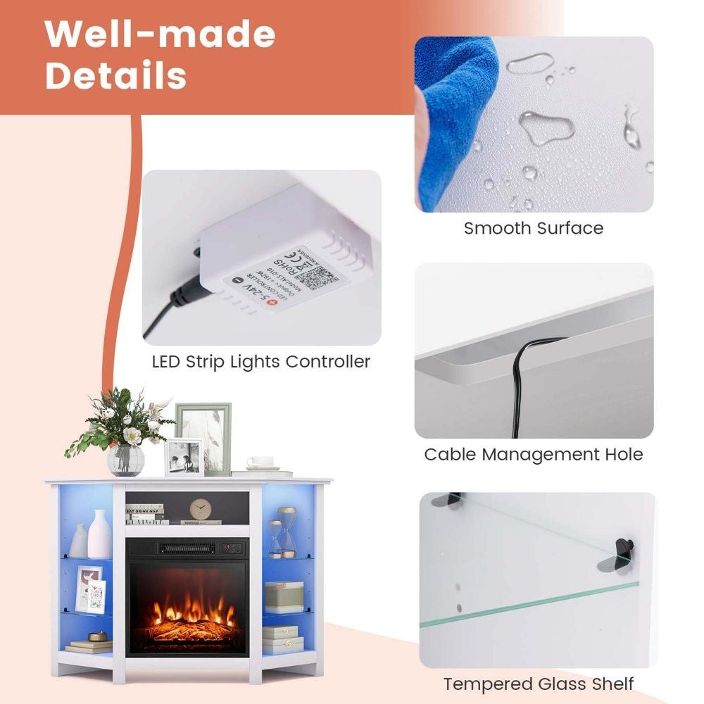 Fireplace TV Stand with LED Lights, White S7Z1 - product image 4