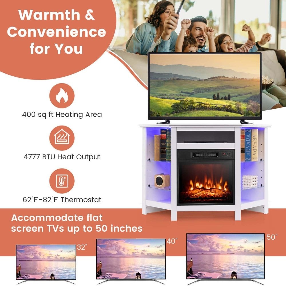 Fireplace TV Stand with LED Lights, White S7Z1 - product image 7